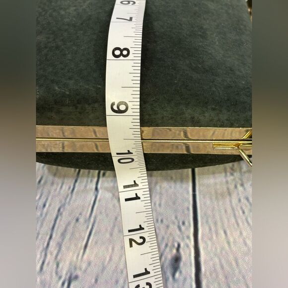 Sorpresa! Vintage Dark Green Suede Leather Evening Clutch Frame Clasp Purse - Picture 14 of 15